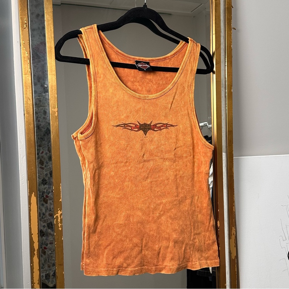 Harley-Davidson Orange Washed Tank with Batwing Flame Graphic
